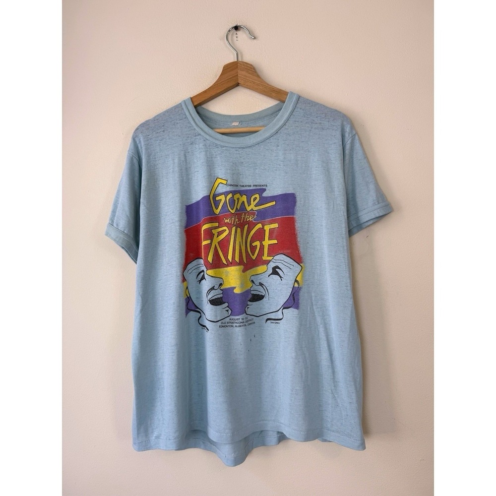 Vintage 80's Gone With The Fringe Musical Show Art Blue Tee Shirt - Medium